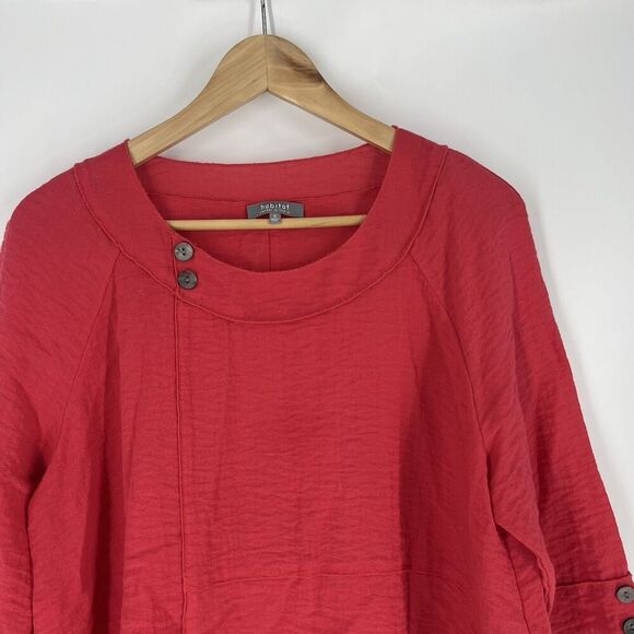 Habitat Top Size Small Womens Rose Red Pieced Button Tunic Boho Shirt Blouse - Picture 2 of 9